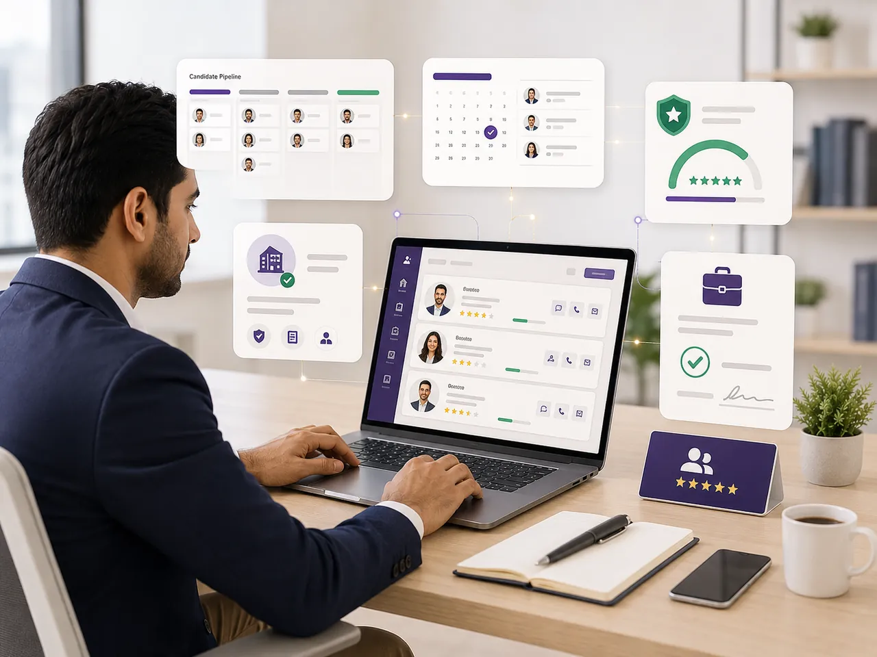 Employer reviewing candidate profiles, interviews, offers and trust information in JobEasyIndia
