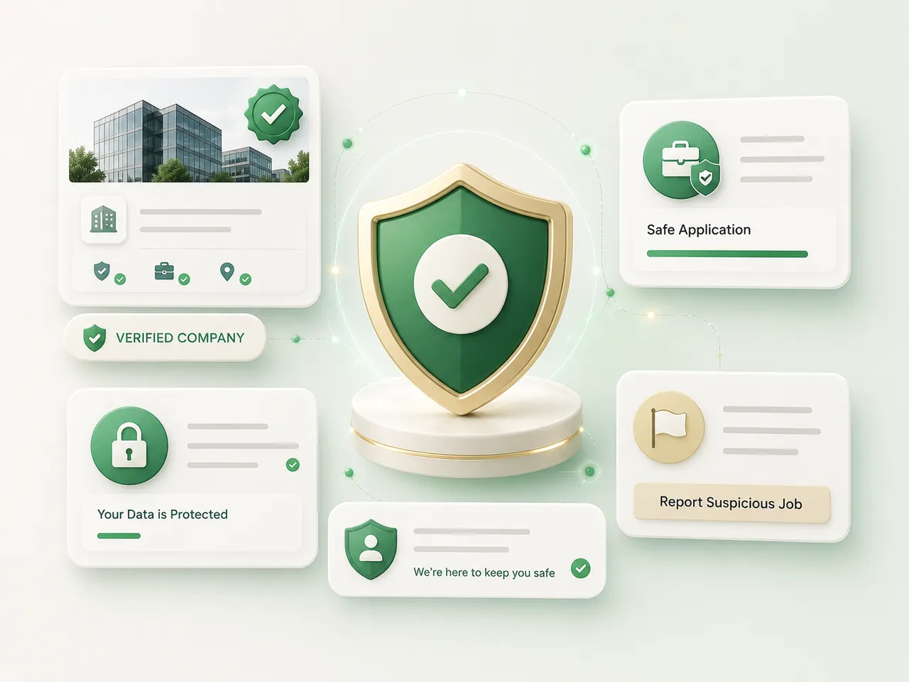 JobEasyIndia trust and safety system with verified company, protected application and reporting indicators